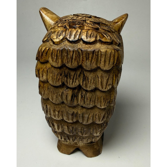 Hand Carved Wooden Owl Statue Sculpture Figurine Free Standing Big Eyes Decor - Picture 4 of 6